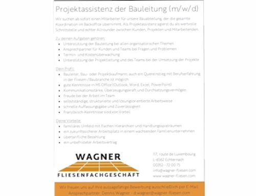 Stellenanzeige – Projektassistenz der Bauleitung